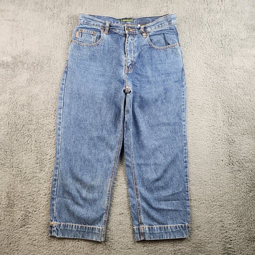 Eddie Bauer Jeans Women's 6 Blue Curvy Cropped Mid Rise Wide Leg Cotton Denim‎